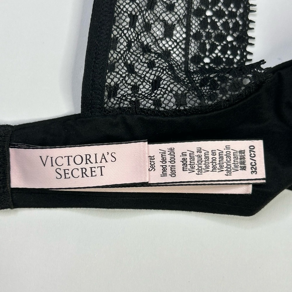 Victoria's Secret Incredible Lined Demi Bra 32C Black Lace Convertible Straps - Picture 6 of 10
